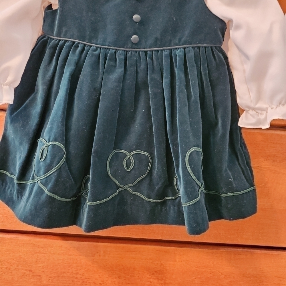 Vintage green velvet jumper dress with blouse 18M - Picture 2 of 7